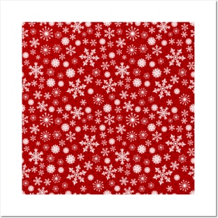 Red Christmas Pattern - Snowflakes Posters and Art